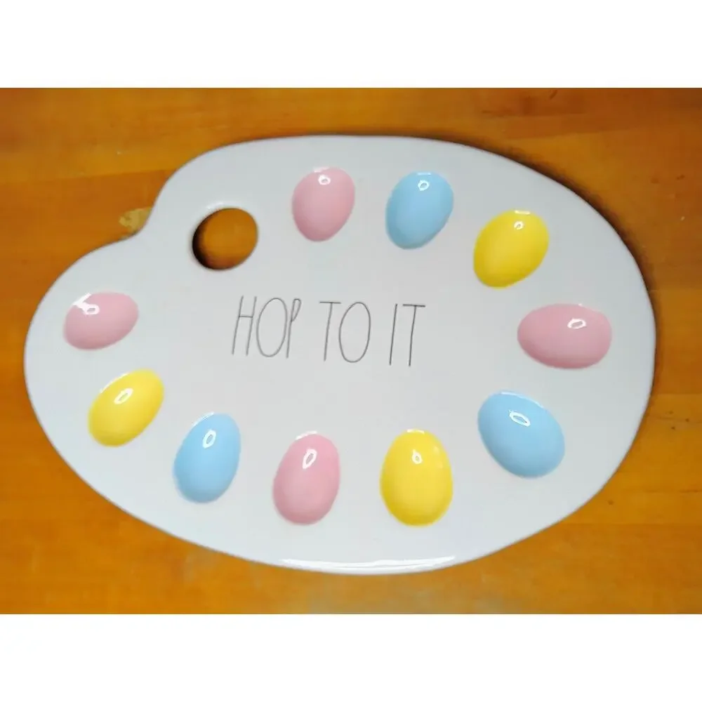 Rae Dunn HOP TO IT Deviled Egg Platter Tray White‎ Easter
